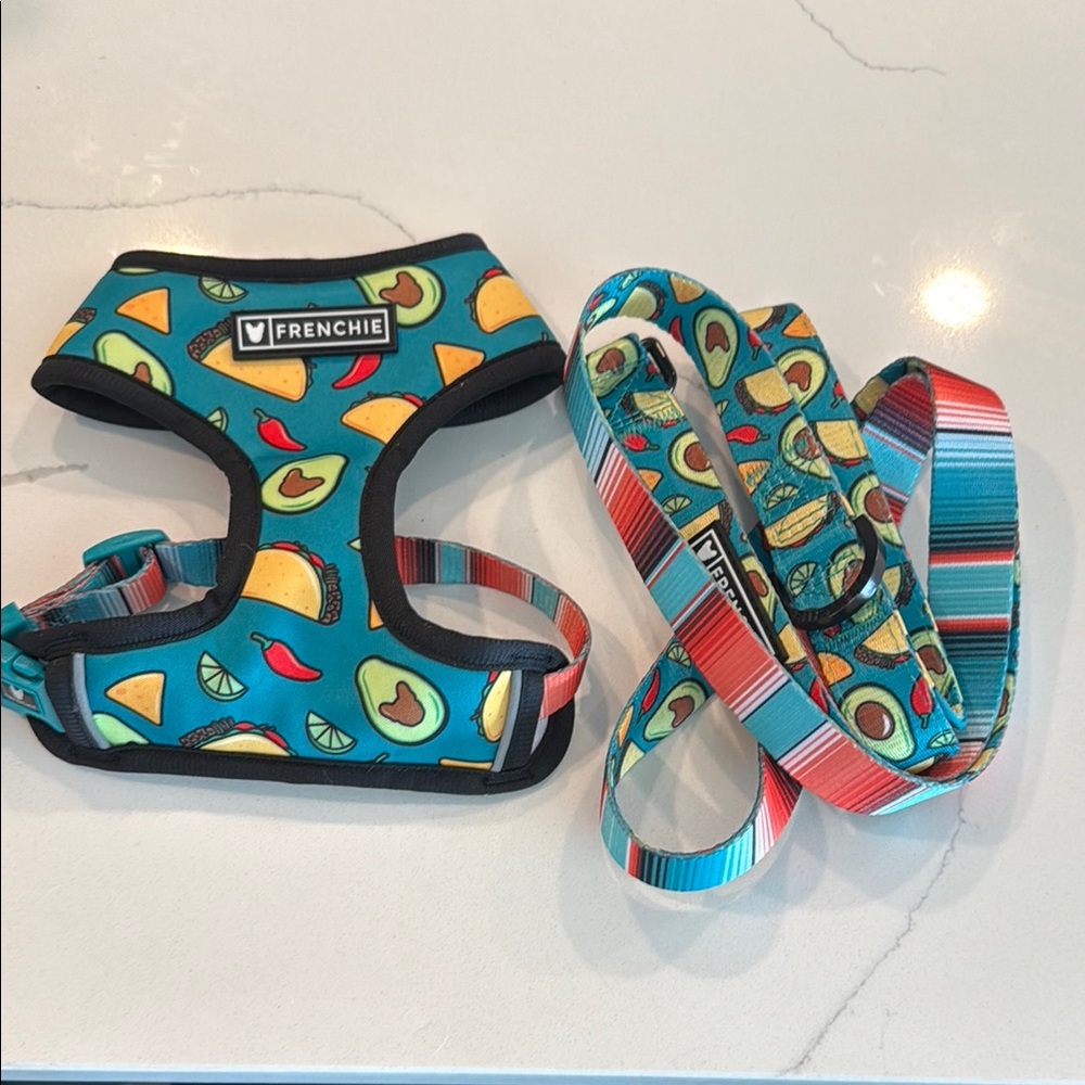 NEW Frenchie Bulldog Reversible Dog Harness Sz XS with Matching Leash